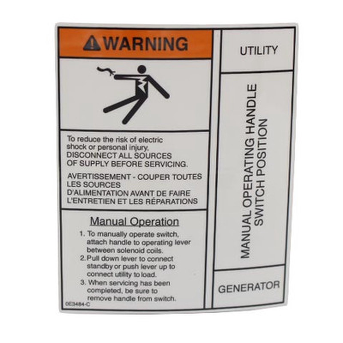 Decal Warn Manual Oper Handle