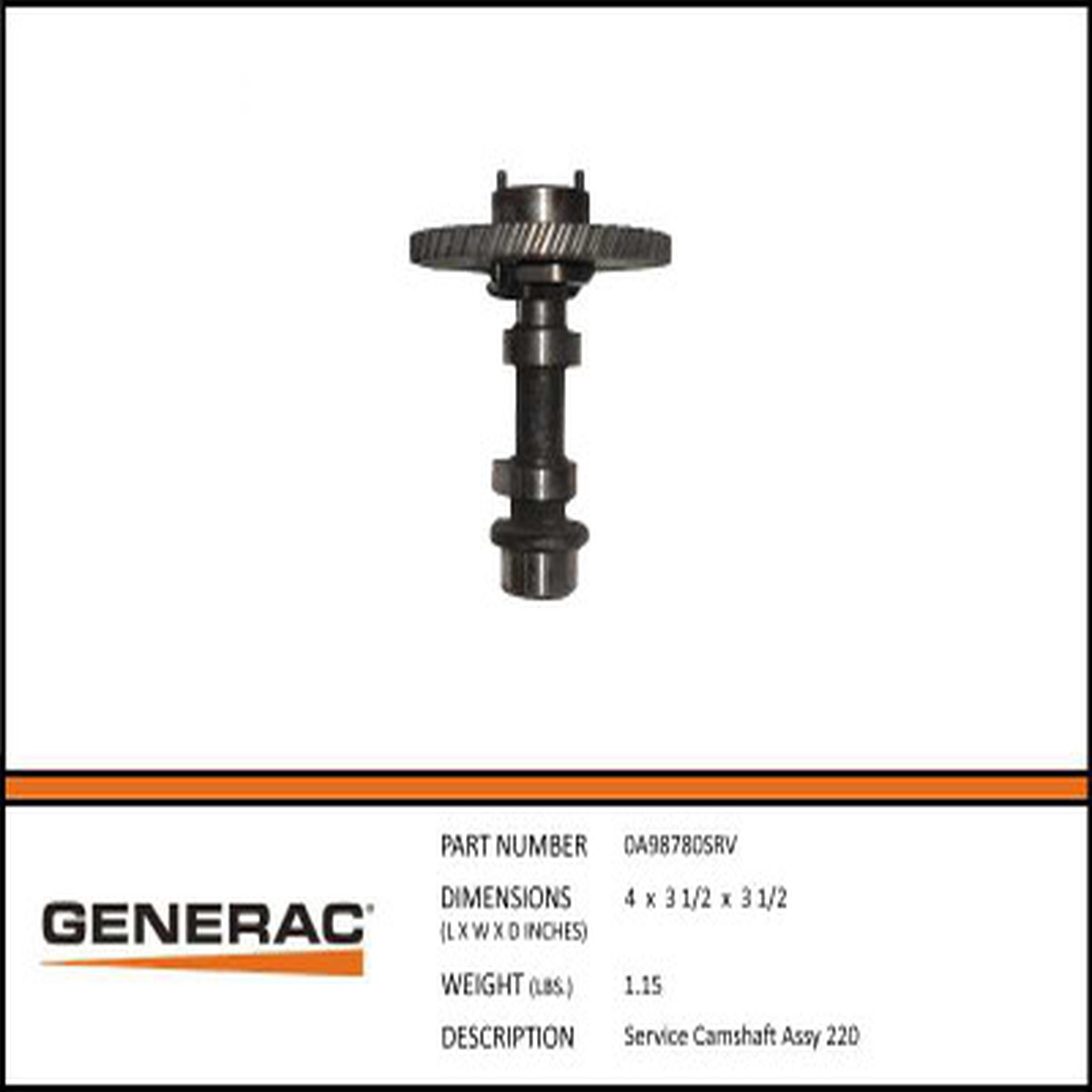 Generac 0A98780SRV Service Camshaft Assembly 220