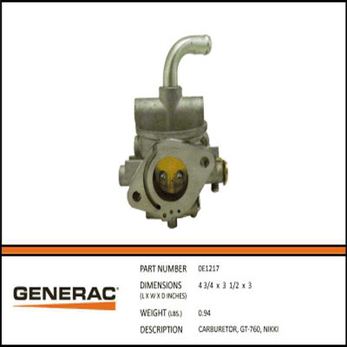 Generac 0E1217 Carburetor