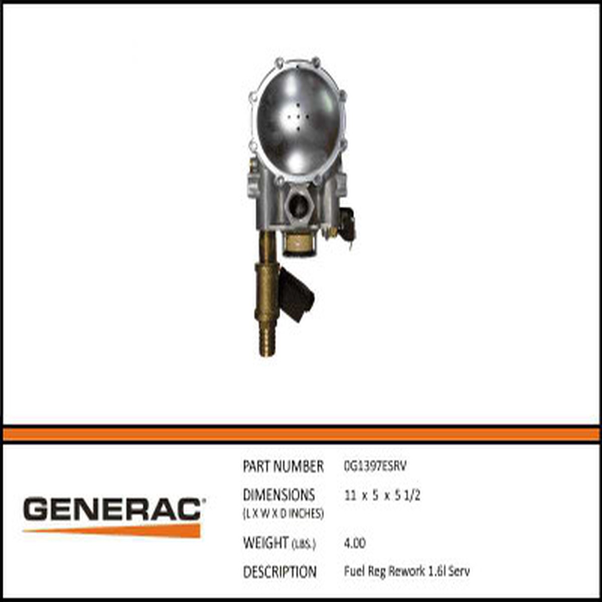 Generac 0G1397ESRV Fuel Reg Rk 1.6 L Serv