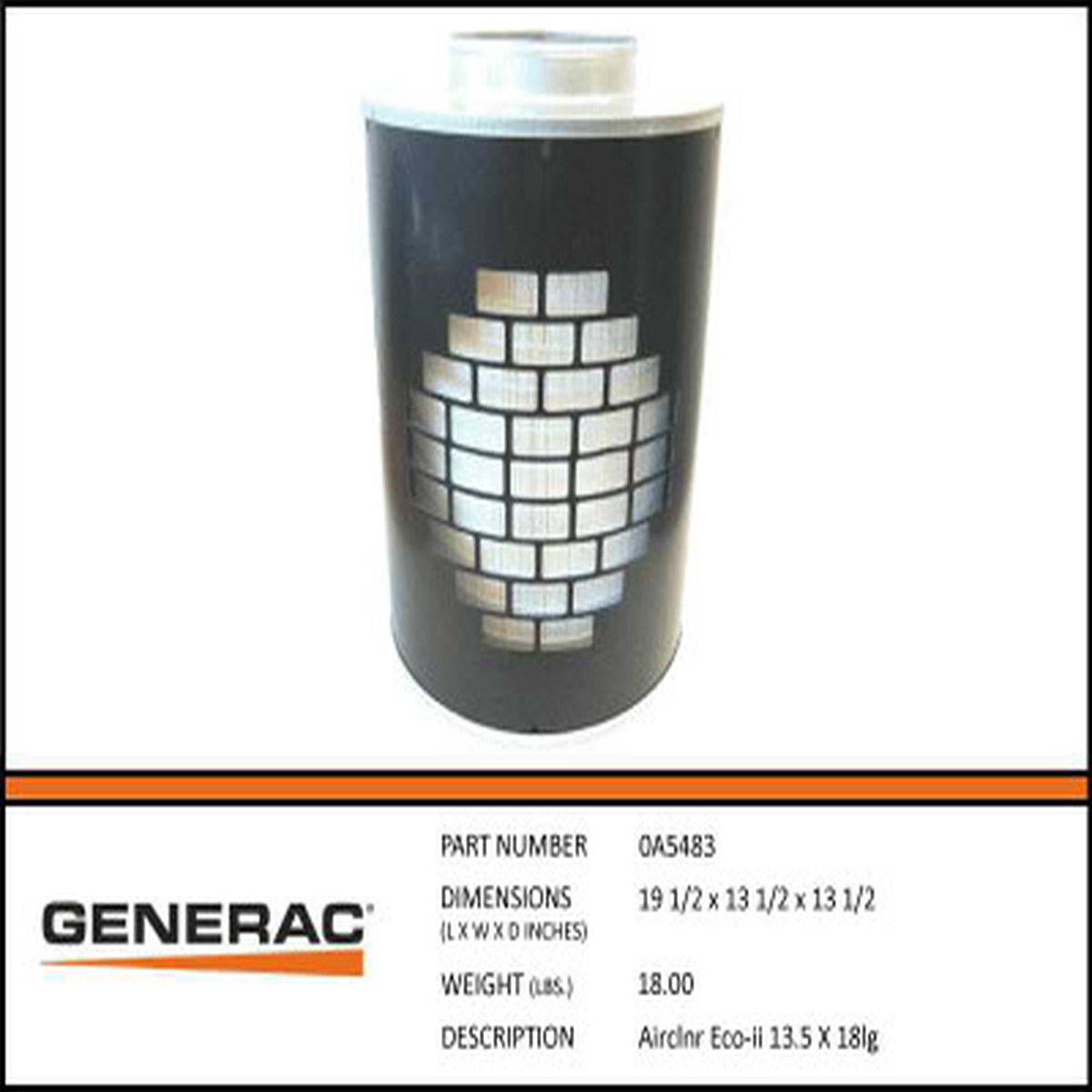 Generac 0A5483 Eco Ii 13.5 X 18 Lg Air Cleaner